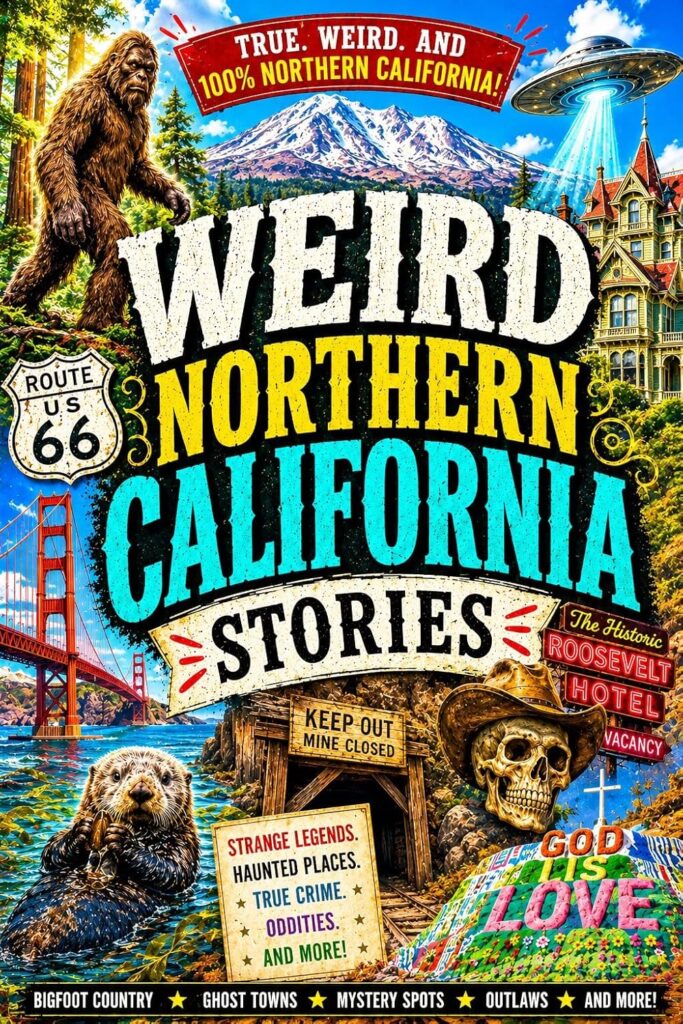 takes readers and listeners through redwoods, gold rush towns, strange coastal places, mountain legends, eccentric communities, roadside oddities, and the wonderfully unpredictable culture of Northern California. It is part history, part travel humor, and part “how is this all in one state?”