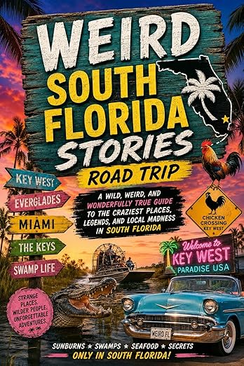 turns up the tropical chaos with stories of the Everglades, Key West, wild animals, strange local customs, beach-town madness, hurricanes, frozen iguanas, python problems, haunted places, and the beautiful insanity of life at the bottom of the map. It is sunny, swampy, funny, and just weird enough to feel completely Florida.
