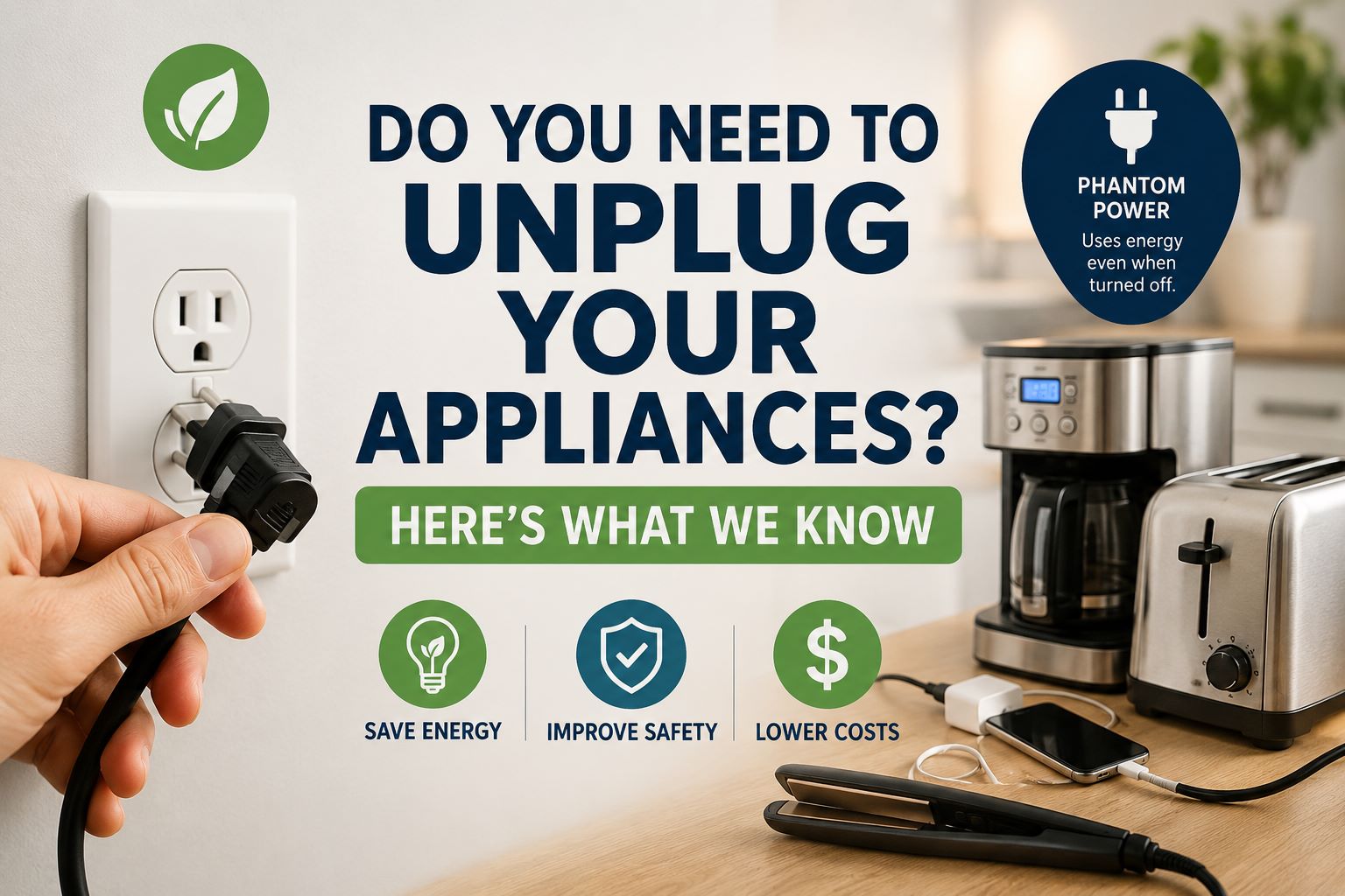 Energy-saving tips for unplugging appliances.