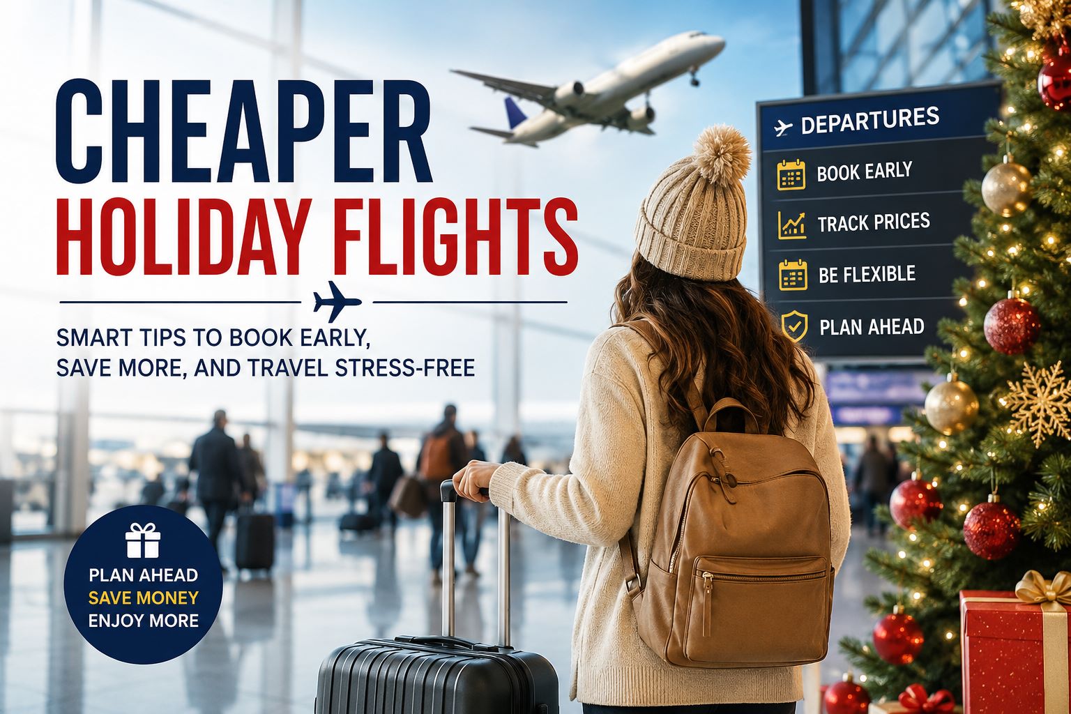 Woman at airport promoting holiday flights